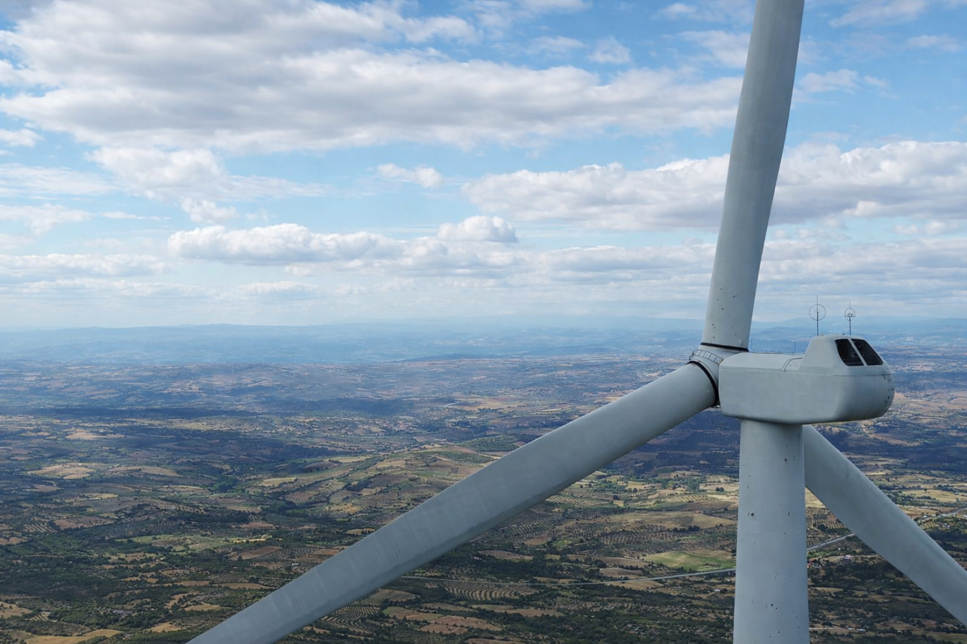 Aerial photo of the top of a wind turbine