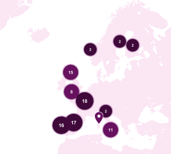 Illustrated map of Europe with marker cluster icons